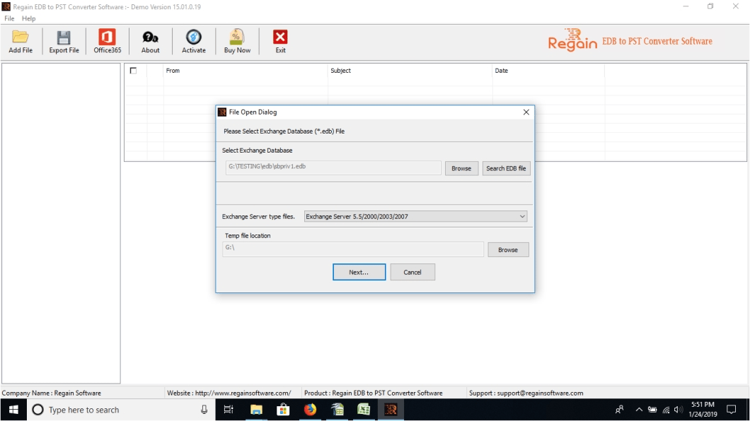 Browse and Select Exchange EDB file for Scanning